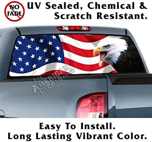 All American Decals - Non-Lam Screaming Eagle US Flag Back Window Graphic Decal Sticker Car Truck SUV Van - Non-Laminated - 65x20