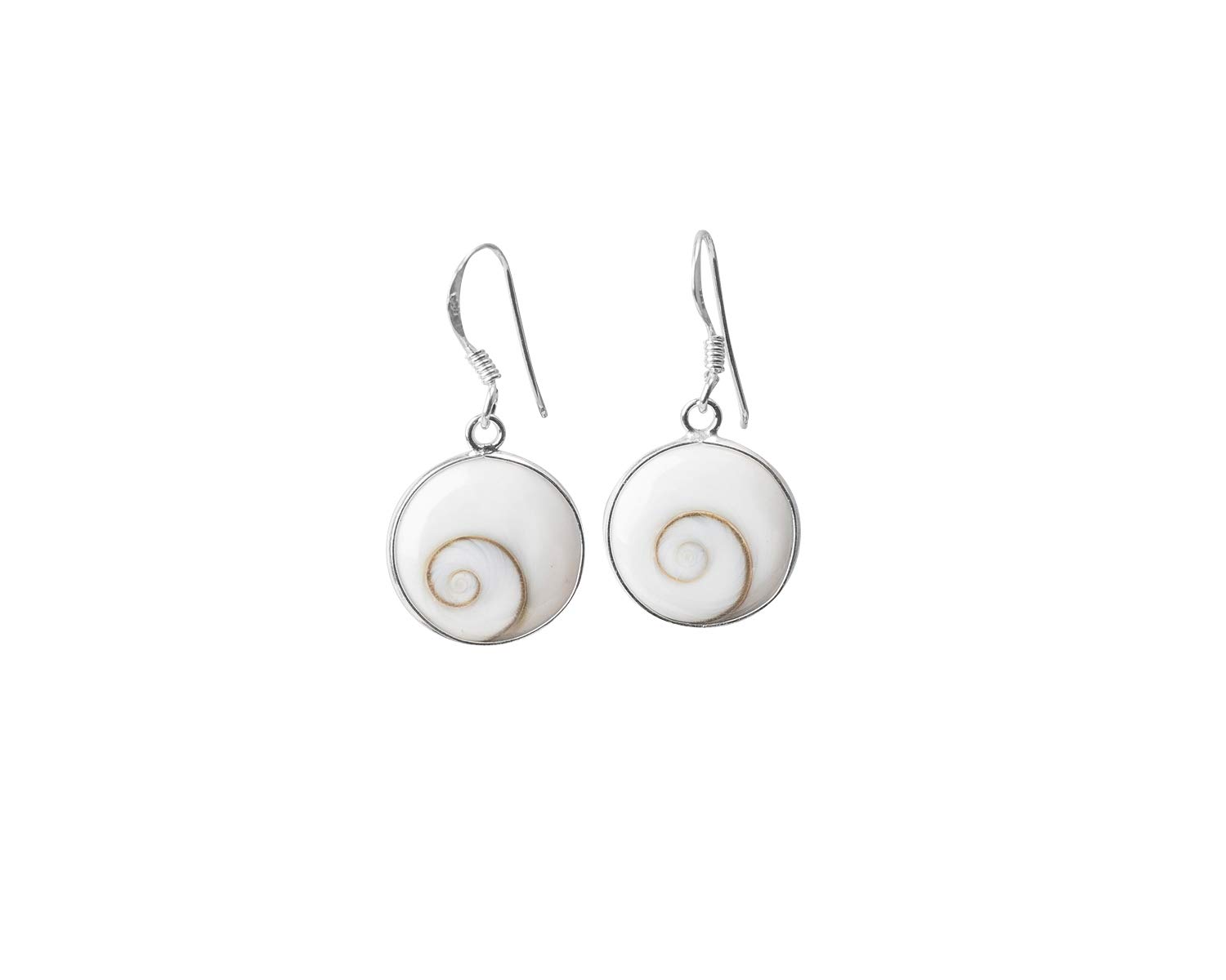 Earrings 925 Sterling Silver Eye of Shiva - Natural Saint Lucia Stone - Medium Round Earrings for Women - Mediterranean Jewelry