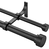 Heavy Duty Double Curtain Rods with Cylindrical Cap Finials - 72 to 144' Telescoping Rods, 1 Inch Diameter Front, 5/8 Inch Di