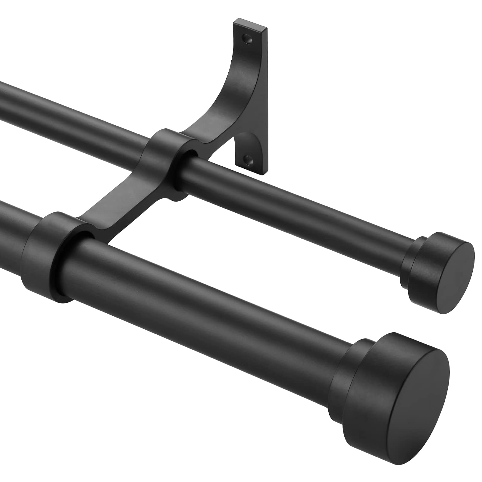 Photo 1 of ***(PARTS ONLY/ MISSING PARTS/ NON FUNCTIONAL)***Heavy Duty Double Curtain Rods with Cylindrical Cap Finials - 72 to 144' Telescoping Rods, 1 Inch Diameter Front, 5/8 Inch Diameter Back - Matte Black