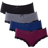 Women's Cotton Underwear Hipster Briefs Lace Trim Panties Breathable Panties size S, Wine Pack of 4