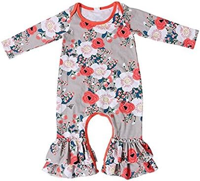 Quavey Baby Girls Romper Long Sleeve Floral Print Cotton Jumpsuit(Medium)