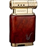 Soft Flame Pipe Lighter Wooden Sided Adjustable Flame Refillable Gas Fire Starter Gift Box Included