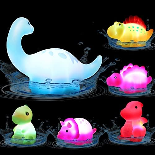 Dinosaur Bath Toys ToyoFun 6 Pack Light Up Flashing Colorful Floating
