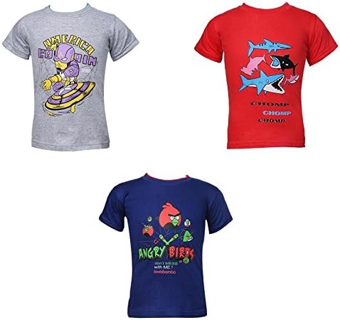KIDANIA Kids Boys and Girl's Cotton Cartoon Printed Design Summer Wear T-Shirt (Pack of 5,3 and 2)