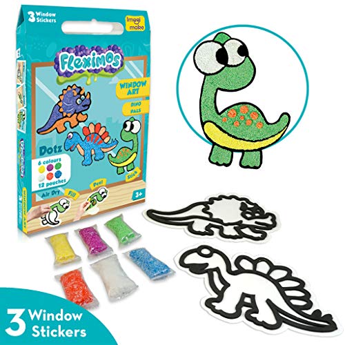 Imagimake Fleximos Dinos Pals DIY Window Art – Dotz Multi-Colour Air Dry Clay Art Playset - for Girls and Boys 3 Years+ (Dino Pals)