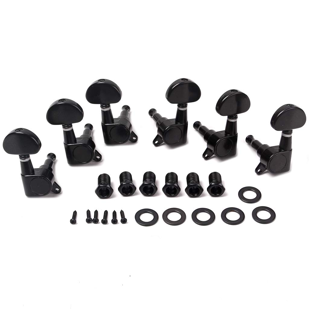 Alnicov Guitar String Tuning Pegs 3L3R Machine Heads Knobs Tuners Machine Head Set For Electric Or Acoustic Guitar, Black