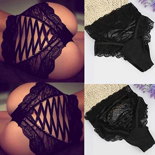 5 Colors Black/White/Red/Blue/Rose Red 7 Sizes Fashion Casual Women High Waist Lace Sexy Underwear Ladies Hollow Thongs G-String Panties Lingerie Underwear Nightwear