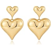 FAMARINE 14K Gold Plated Heart Earrings for Mom Classic Love Dangle Earrings Gift for Women
