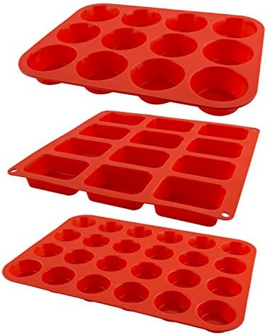 Zenware Circular and Rectangular Non Stick Silicone Baking Mold Tray 3-in-1 Set for Cupcakes, Muffins and Brownies