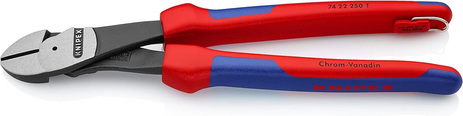 KNIPEX High Leverage Diagonal Cutter with Multi-Component Grips, with Integrated Tether Attachment Point for a Tool, 74 22 250 T