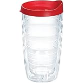 Tervis Clear & Colorful Lidded Made in USA Double Walled Insulated Tumbler Travel Cup Keeps Drinks Cold & Hot, 10oz Wavy, Red Lid