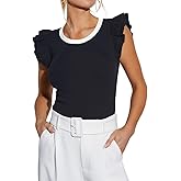 Ezbelle Women's Summer Tank Tops Ruffle Shirts Ribbed Knit Sleeveless Blouse Sexy Tshirt Trendy Outfits