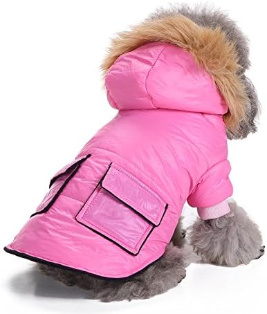 Ranphy Windproof Small Dog Hoodie Pet Trench Coat Winter Fleece Lined Coats Cold Weather Hooded Jacket Puppy Cotton-padded Clothes Warm Cat Apparel Girls Boys Pink Size S