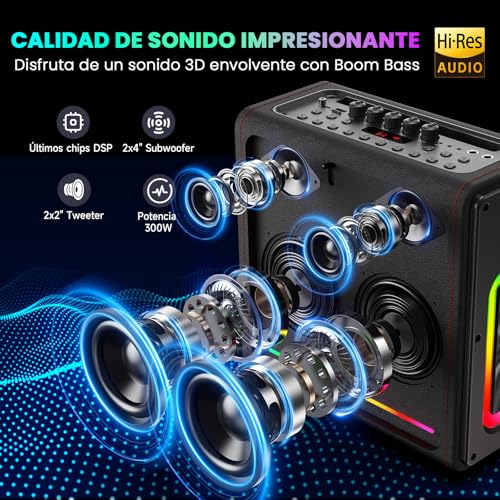 Karaoke Machine with Wireless Microphones HWWR Karaoke with 2 Microphones for Adults Children, Karaoke Systems Accessoires Utiles pour Micro (MS78-2Mics)