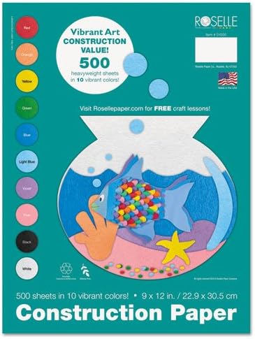 ROSELLE 1500 Heavyweight Construction Paper, 58 lbs., 9 x 12, Assorted, 500 Sheets/Pack