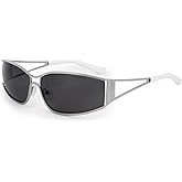 Dollger Y2k Sunglasses for Women Trendy Y2K Glasses Metal Wrap Around Retro 2000S Sunglasses