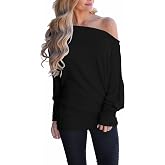 Lacozy Women's Off Shoulder Long Sleeve Oversized Pullover Sweater Knit Jumper Loose Tunic Tops