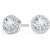 Anbamahong Moissanite Halo Earrings Lab Created Diamond 18K White Gold Plated 925 Sterling Silver Studs for Men Women Jewelry Gifts