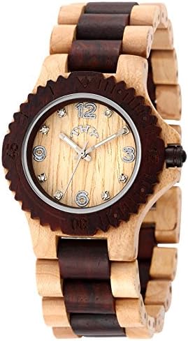 THY Fashion Men's Yellow and Black 2-tone Round White Dial Wooden Watches with 40 Mm Size W00017