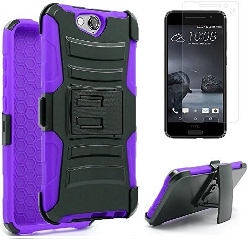 [SlickGears™] for HTC One A9 AERO All Versions/Carriers - Heavy Duty Impact Protection Armor Belt Holster Kickstand Carrying Case + Premium LCD Screen Protector (Purple)