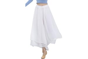 Angcoco Women's Loose Fit Double Layered Side Slit Chiffon Pants for Dance Training
