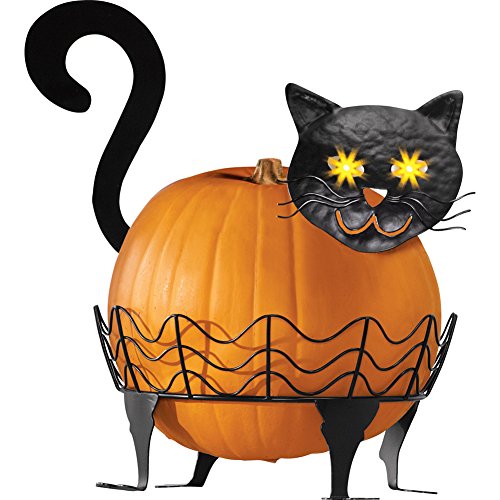 Collections Etc Black Cat Pumpkin Holder With Light Up Eyes - 3 PC