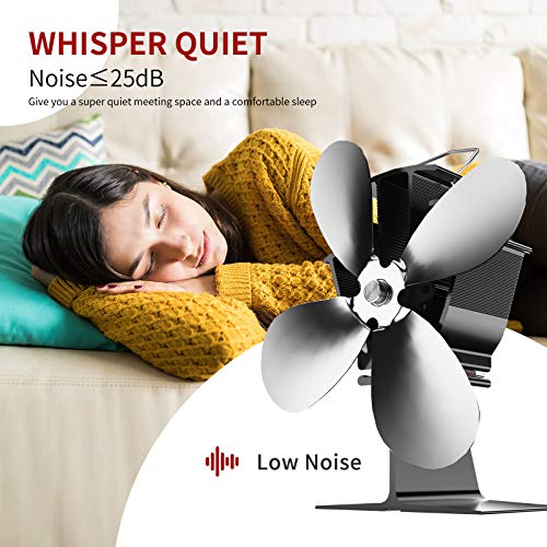 YoTek Heat Powered Stove Fan, 40°C Quick Start Fireplace Fan, Heat Driven Eco Fan with 4 Blades for Wood/Log Burner/Fireplace, Quieter and Efficient Small Wood Stove Fan(Black) [Energy Class A +++]