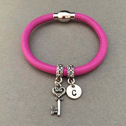 Key leather bracelet, key charm bracelet, leather bangle