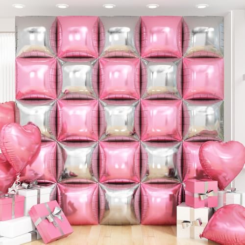Pink Silver Square Foil Balloon Wall