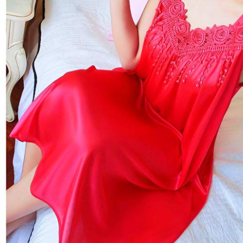 Sleepwear Womens New Sleeveless Nightgown Slip Tank Top Lounge Dress Sexy Lingerie Chemise Pajamas Sleepshirt (Red, One Size)