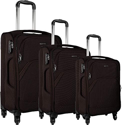 Thames Oscar Nylon Soft-Sided Luggage Set of 3 | Travel Bags (55, 65 & 75 cm) (Brown)