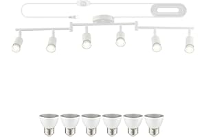 vivihobb Dimmable Plug in Track Light White 6 Light Plug in Ceiling Lighting Fixture with 16.4' Long Cord,6 Way Ceiling Spotlight,Rotatable Wall Mount Light Head,LED dimmable Spot Bulbs Included