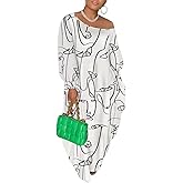 BFFBABY Casual Plus Size Maxi Dresses for Women Round Neck Long Sleeves Loose Sundress with Pockets XL-5XL