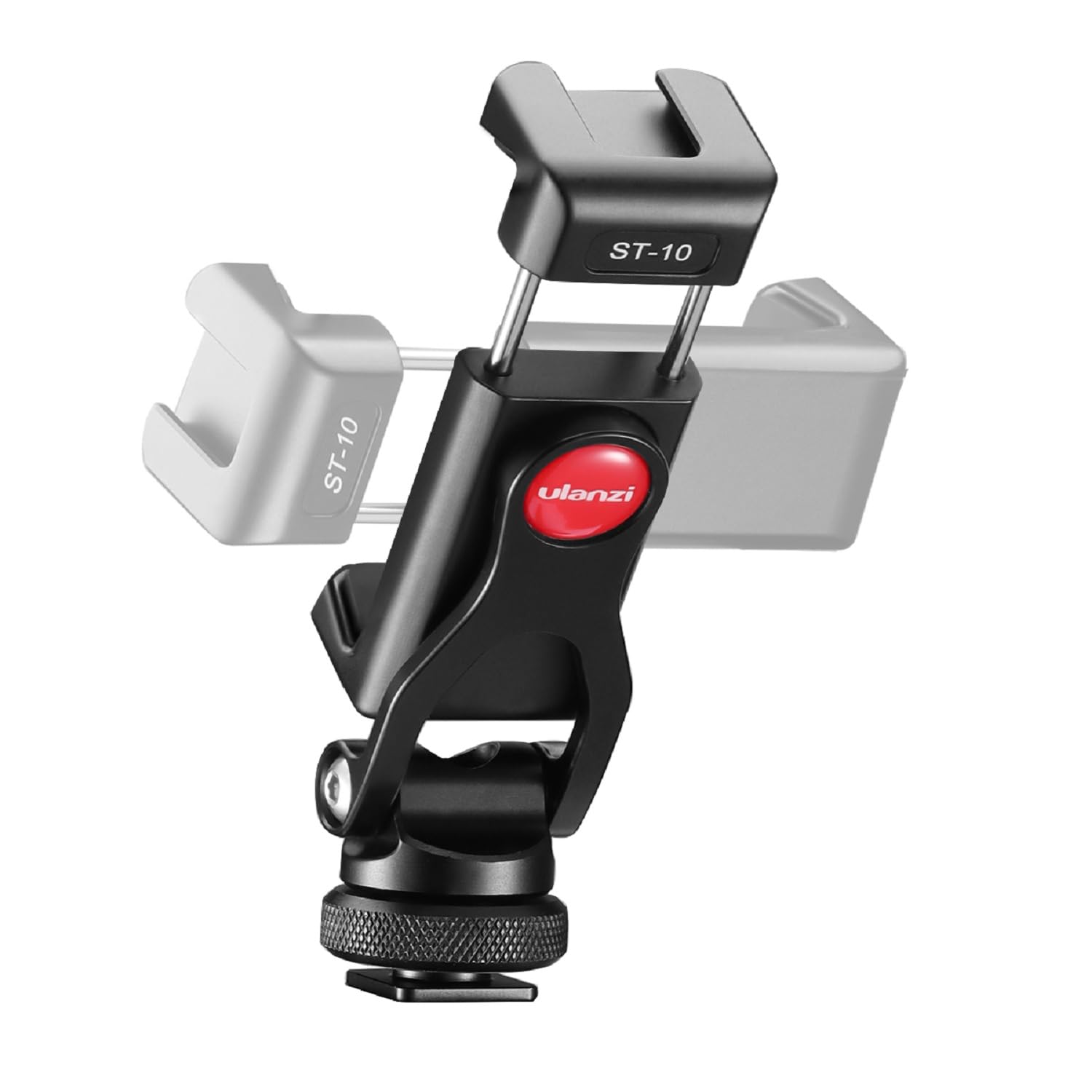 ULANZI Metal Phone Tripod Mount ST-10 - 360° Adjustable Phone Clamp Adapter with 2 Cold Shoe Mount for Light, Mic - Compatible with iPhone, Samsung, Huawei