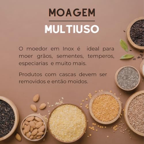Moedor de Café Elétrico 110V Multifuncional | Moedor de Grãos, Temperos e Sementes | Triturador Rápido e Compacto | Fácil de Usar e Limpar
