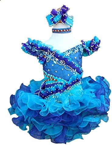 Leho Baby Girls' Cupcakes Beaded Ruffles Toddler Mini Pageant Dress 6 US Blue