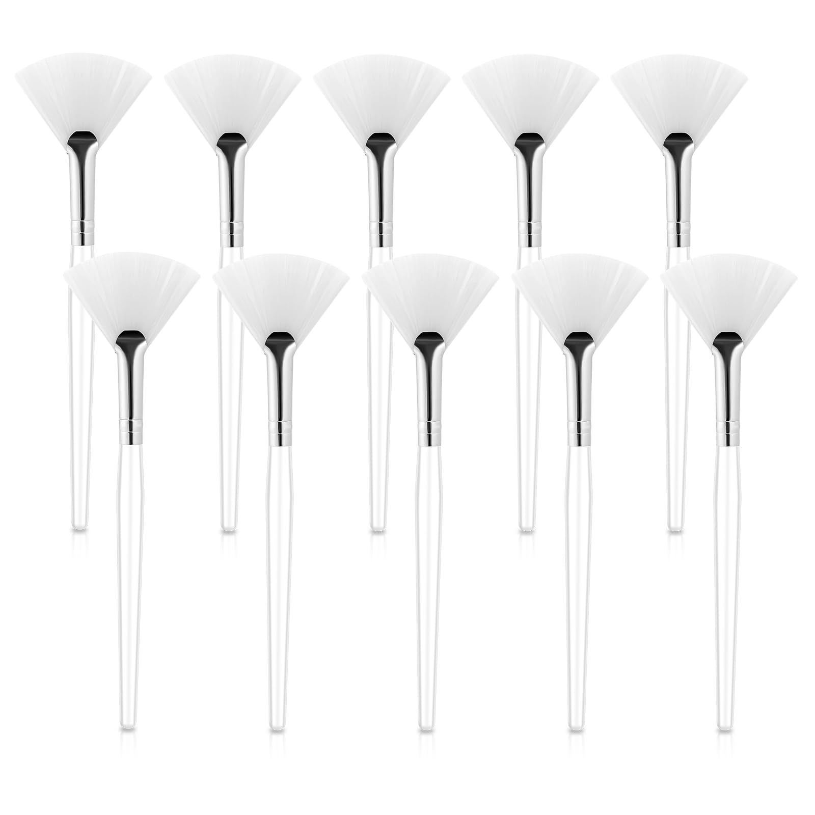 Mozeat Lens 10pcs White Soft Facial Fan Brushes, Nylon Bristles, Plastic Handle, 15cm Length, For Face Mask