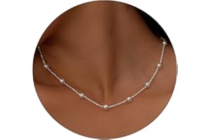 Meeran Pearl Necklace for Women, Dainty 14K Gold/Silver Plated Pearl Necklace Simple White Pearls Choker Necklace Cute Pearl Thin Chain Necklace Elegant Tiny Small Faux Pearl Necklaces Women Wedding Jewelry Gift