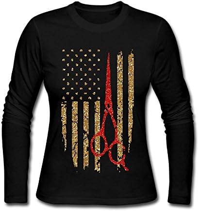 Women's Hairstylist Flag Long Sleeve Athletic Cotton Crew Neck T-Shirt