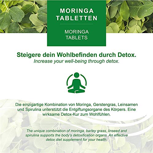 MoriVeda Moringa Detox Tabletten 900mg, 120 Stück, mit Moringa, Leinsamen, Gerstengras und Spirulina zur Entschlackung und Entgiftung, vegan und glutenfrei 120 Stück – Bild 4