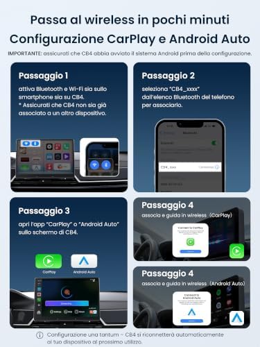 Adattatore CarPlay Android Auto Wireless, AI Box CarPlay per Cavo CP/AA, Doppio WLAN e Bluetooth IoT Hub, BLE (Nero)