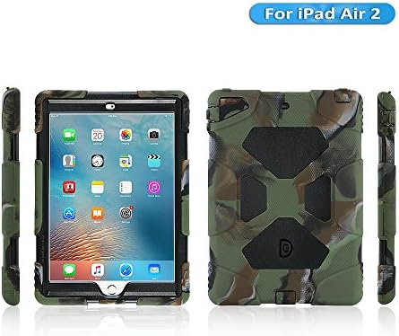iPad Air 2 Case, KIDSPR Full-body Rugged Protective Case with Kickstand and Built-in Shockproof Drop Proof Super Protection Stand Cover Case for iPad Air 2 (iPad Air 2, Army Black)