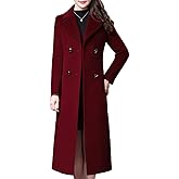 ebossy Women's Elegant Business Wool Coat Double Breasted Winter Long Coat