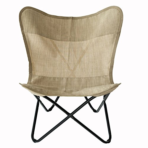 C-Hopetree Butterfly Chair Indoor Outdoor Sling Camping Patio Deck Chair, Black Metal Frame, Beige Sling