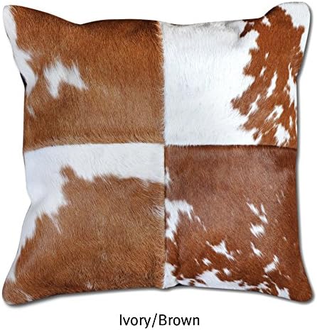 The Rug Republic Hand Made Ivory/ Brown Natural Hide Oxford Pillow (45cm x 45cm),1 Piece
