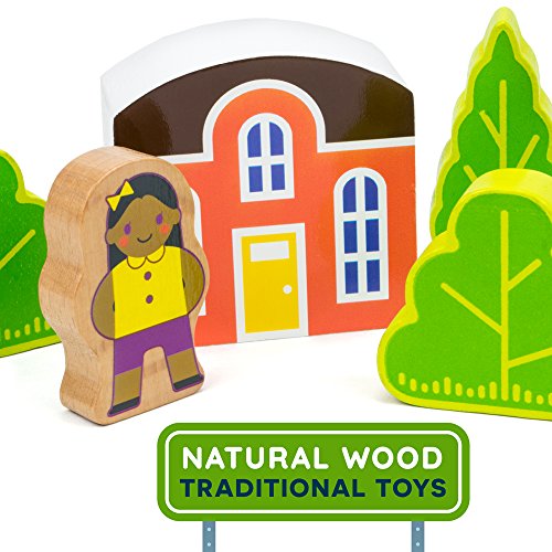 image for Blocktown Little Wooden People Play Set, 22 Pieces Including Character