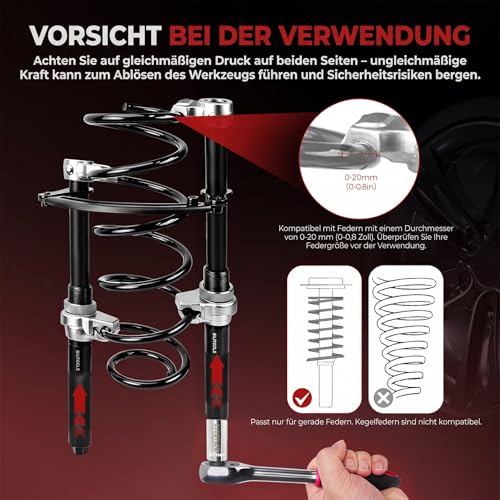 BILITOOLS 2-Piece Professional Spring Compressor Car Set - Heavy Duty Car Tool (1200 kg) for Macpherson & McPherson Suspension Strut - Universal Coil Spring Tensioner Including Safety Bar