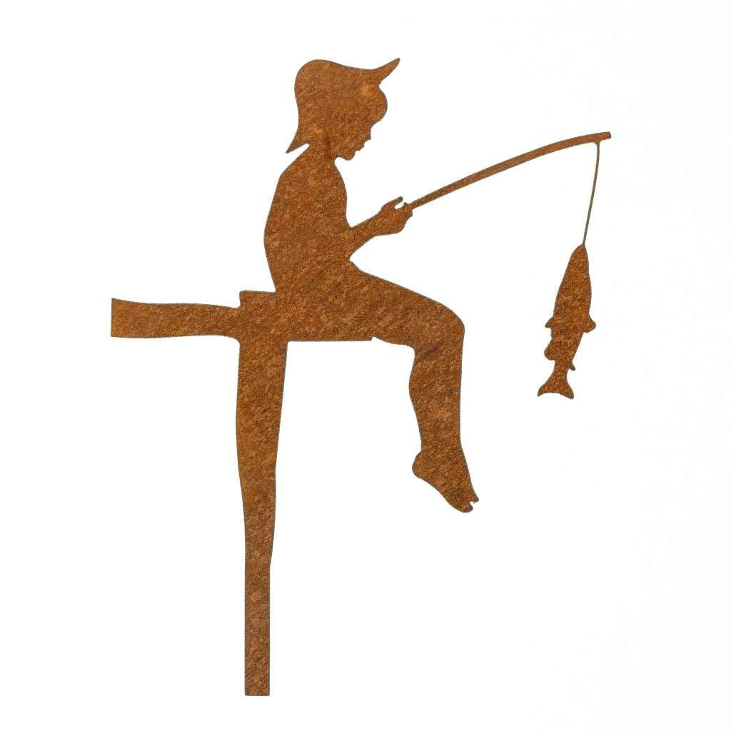 MM Steel Styles Patina Fishing Flower Bed Sculpture, 26 cm, Brown