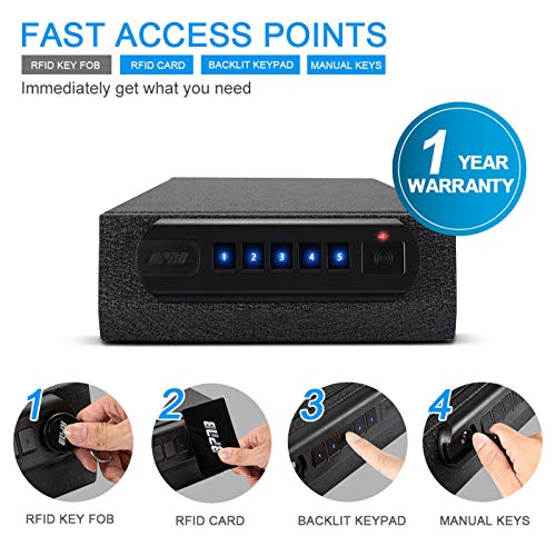 RPNB Handgun Safe, Smart Pistol Safe w/5-Digit PIN Keypad Gun Security Safe with LED & RFID Quick Access, Anchoring on Floor, Wall,Desk or Closet - Thumbnail 2